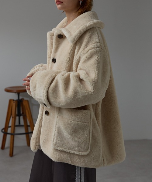 r.（アールドット）の「テディボア　ステンカラーミドルコート（ステンカラーコート・レディース・キャメル/モカ/チャコールグレー/ライトベージュ・FREE）」の19枚目の写真