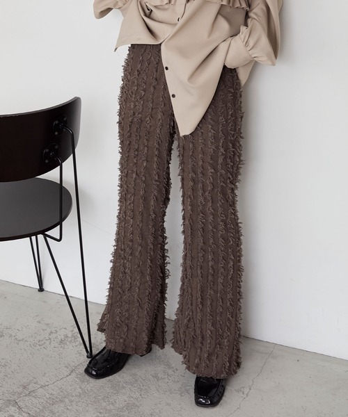 forksy.（フォルクシー）の「【forksy.】ストライプフリンジシャーリングフレアパンツ（その他パンツ・レディース・ベージュ/ブラウン/ブルー/オフホワイト/ブラック・L/M）」の3枚目の写真