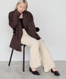 【forksy.】ストライプフリンジシャーリングフレアパンツ
