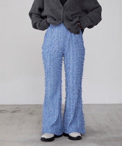 forksy.（フォルクシー）の「【forksy.】ストライプフリンジシャーリングフレアパンツ（その他パンツ・レディース・ベージュ/ブラウン/ブルー/オフホワイト/ブラック・L/M）」の5枚目の写真