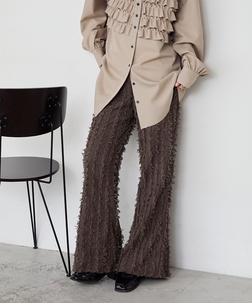 forksy.（フォルクシー）の「【forksy.】ストライプフリンジシャーリングフレアパンツ（その他パンツ・レディース・ベージュ/ブラウン/ブルー/オフホワイト/ブラック・L/M）」の16枚目の写真