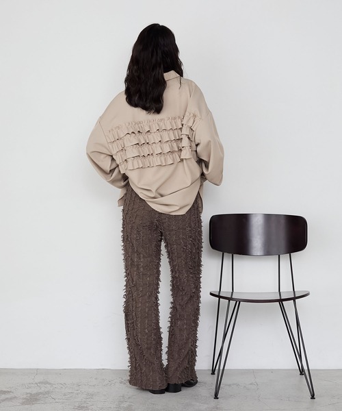 forksy.】ストライプフリンジシャーリングフレアパンツ（その他パンツ