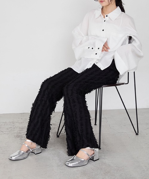 forksy.（フォルクシー）の「【forksy.】ストライプフリンジシャーリングフレアパンツ（その他パンツ・レディース・ベージュ/ブラウン/ブルー/オフホワイト/ブラック・L/M）」の7枚目の写真