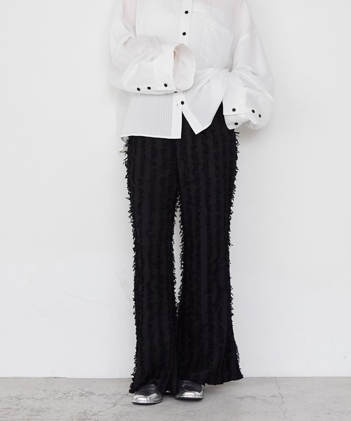 forksy.（フォルクシー）の「【forksy.】ストライプフリンジシャーリングフレアパンツ（その他パンツ・レディース・ベージュ/ブラウン/ブルー/オフホワイト/ブラック・L/M）」の9枚目の写真