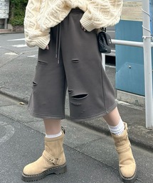 【セットアップで着られる】ダメージいっぱいゆるめスウェットハーフパンツ