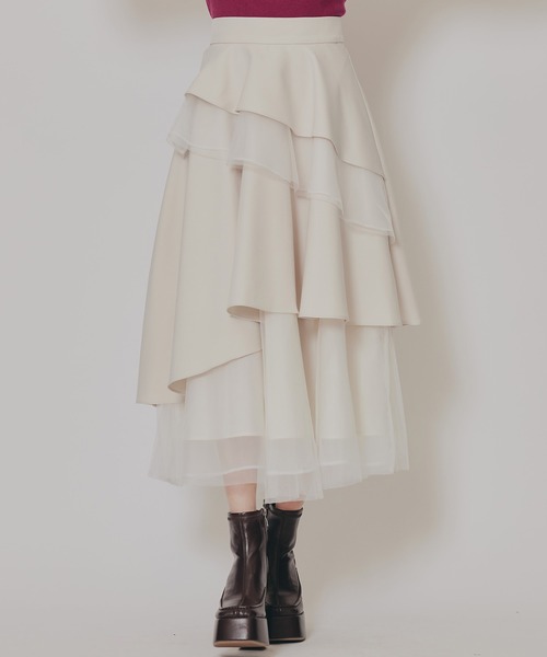 REDYAZEL（レディアゼル）の「シアーMIXティアードスカート（スカート・レディース・アイボリー/グレー系その他/ブルー系その他/ブラック/ブラック系その他・FREE）」の2枚目の写真