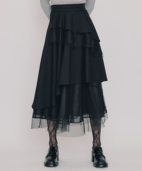 REDYAZEL（レディアゼル）の「シアーMIXティアードスカート（スカート・レディース・アイボリー/グレー系その他/ブルー系その他/ブラック/ブラック系その他・FREE）」の3枚目の写真