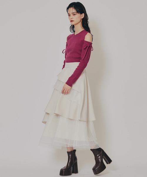 REDYAZEL（レディアゼル）の「シアーMIXティアードスカート（スカート・レディース・アイボリー/グレー系その他/ブルー系その他/ブラック/ブラック系その他・FREE）」の6枚目の写真