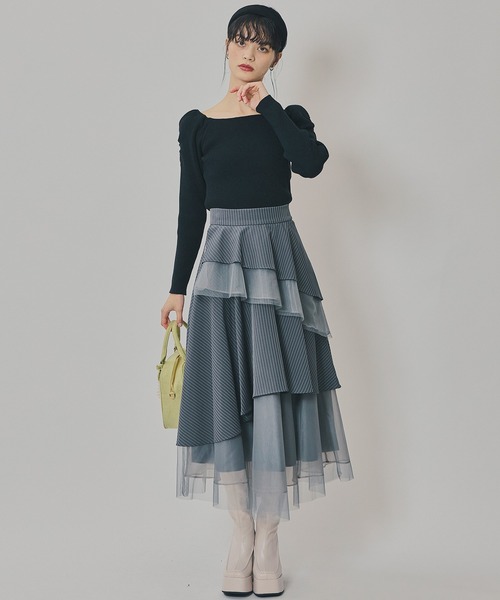 REDYAZEL（レディアゼル）の「シアーMIXティアードスカート（スカート・レディース・アイボリー/グレー系その他/ブルー系その他/ブラック/ブラック系その他・FREE）」の22枚目の写真
