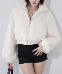 【 2color 】スタンドネックリブフェイクファーショートブルゾン / standneck lib fakefur short blouson