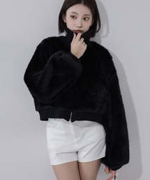 me+em select（ミームセレクト）の「【 ２color 】スタンドネックリブフェイクファーショートブルゾン ／ standneck lib fakefur short blouson（その他アウター）」