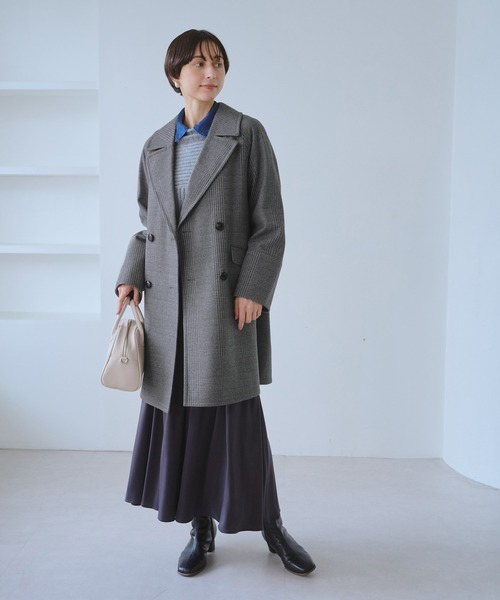 ROPE' PICNIC（ロペピクニック）の「ジャージメルトン無地＆チェックオーバーPコート/一部WEB限定カラー・リンクコーデ（ピーコート・レディース・ブラック系その他/グレー系その他/ダークブラウン/ベージュ/ブラック・S/M）」の12枚目の写真