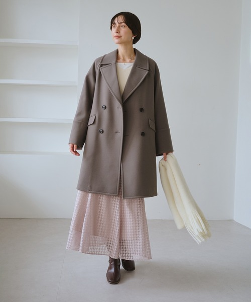 ROPE' PICNIC（ロペピクニック）の「ジャージメルトン無地＆チェックオーバーPコート/一部WEB限定カラー・リンクコーデ（ピーコート・レディース・ブラック系その他/グレー系その他/ダークブラウン/ベージュ/ブラック・S/M）」の15枚目の写真