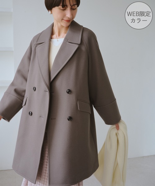 ぴっぴ❤︎【極美品】ROPE ロペ 2wayメルトン Aライン ミドルコート ロペ ROPE' 【2way】ノーカラー/エコファー付け襟 メルトン Aライン