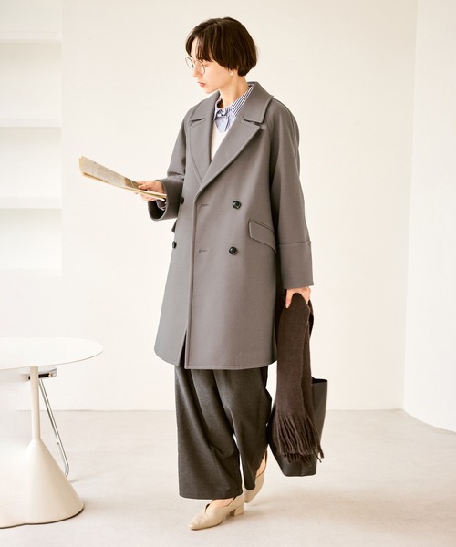 ジャージメルトン無地＆チェックオーバーPコート/一部WEB限定カラー