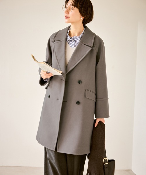 ジャージメルトン無地＆チェックオーバーPコート/一部WEB限定カラー