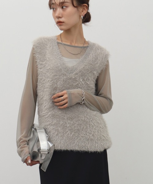 NOGLE(ノグル)の「【NOGLE/ノグル】2wayシャギーVネックニットベスト(ベスト・レディース・ベージュ/ネイビー/チャコール/アイボリー/ブラック/グレー・FREE)」の3枚目の写真