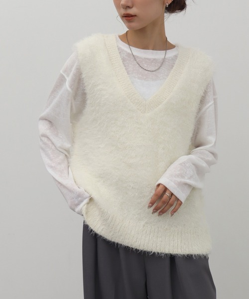 セール】【NOGLE/ノグル】2wayシャギーVネックニットベスト（ベスト