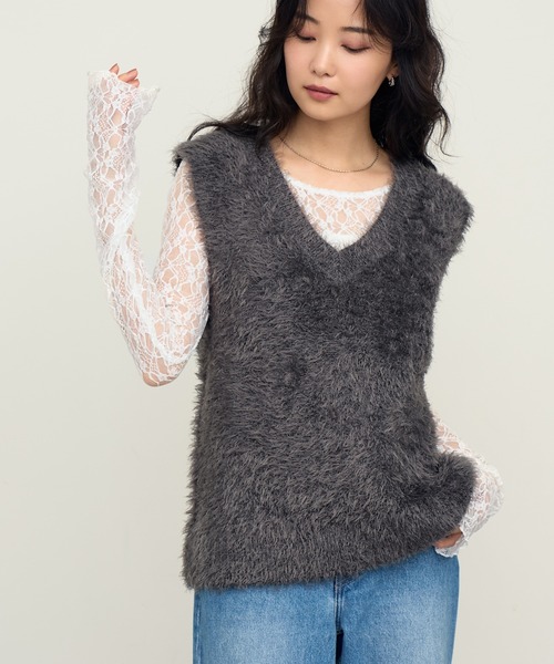 NOGLE(ノグル)の「【NOGLE/ノグル】2wayシャギーVネックニットベスト(ベスト・レディース・ベージュ/ネイビー/チャコール/アイボリー/ブラック/グレー・FREE)」の7枚目の写真