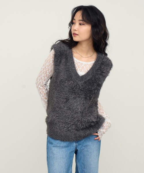 NOGLE(ノグル)の「【NOGLE/ノグル】2wayシャギーVネックニットベスト(ベスト・レディース・ベージュ/ネイビー/チャコール/アイボリー/ブラック/グレー・FREE)」の9枚目の写真