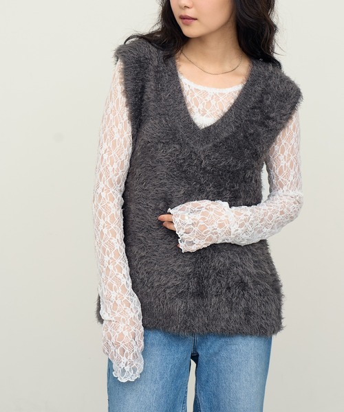 NOGLE(ノグル)の「【NOGLE/ノグル】2wayシャギーVネックニットベスト(ベスト・レディース・ベージュ/ネイビー/チャコール/アイボリー/ブラック/グレー・FREE)」の11枚目の写真