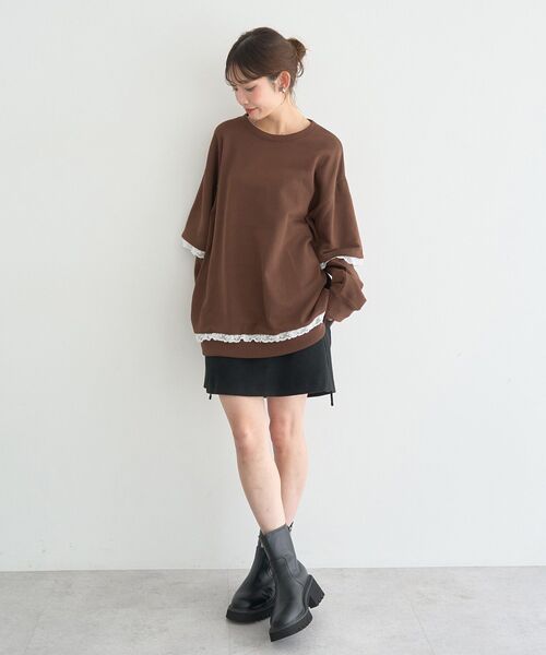 earth music&ecology（アースミュージックアンドエコロジー）の「レーススウェットプルオーバー（スウェット・レディース・ホワイト系その他2/グレー/ブラウン・FREE）」の4枚目の写真