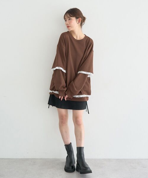 earth music&ecology（アースミュージックアンドエコロジー）の「レーススウェットプルオーバー（スウェット・レディース・ホワイト系その他2/グレー/ブラウン・FREE）」の5枚目の写真