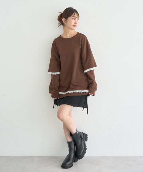 earth music&ecology（アースミュージックアンドエコロジー）の「レーススウェットプルオーバー（スウェット・レディース・ホワイト系その他2/グレー/ブラウン・FREE）」の6枚目の写真