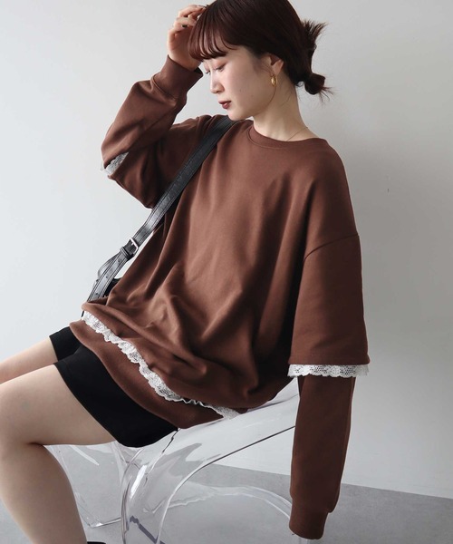 earth music&ecology（アースミュージックアンドエコロジー）の「レーススウェットプルオーバー（スウェット・レディース・ホワイト系その他2/グレー/ブラウン・FREE）」の3枚目の写真