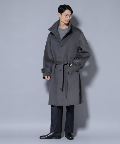 NANO universe（ナノユニバース）の「ウールリバースタンドベルテッドコート（ステンカラーコート・メンズ・ブラウン/ネイビー/グレー系その他2・M/L）」の2枚目の写真