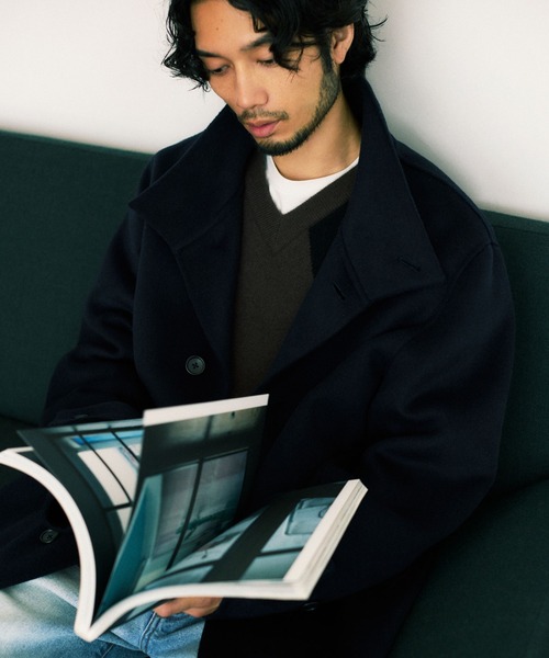 NANO universe（ナノユニバース）の「ウールリバースタンドベルテッドコート（ステンカラーコート・メンズ・ブラウン/ネイビー/グレー系その他2・M/L）」の4枚目の写真