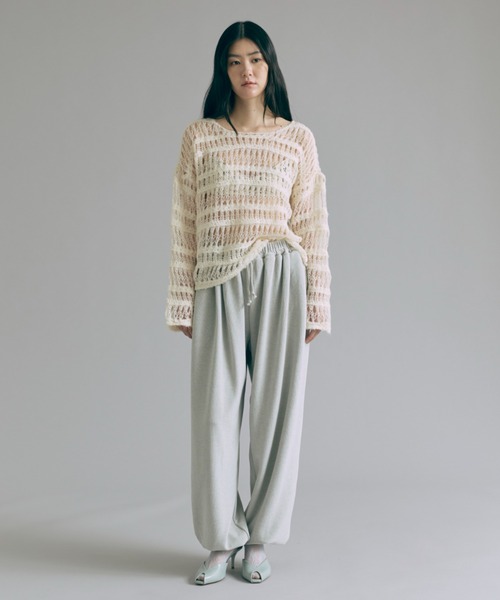 EN NEUME(エンノイム)の「Sheer Boarder Loose Knit(ニット/セーター・レディース・杢グレー/アイボリー/イエロー×グリーン・FREE)」の21枚目の写真