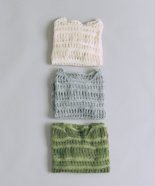 EN NEUME(エンノイム)の「Sheer Boarder Loose Knit(ニット/セーター・レディース・杢グレー/アイボリー/イエロー×グリーン・FREE)」の20枚目の写真