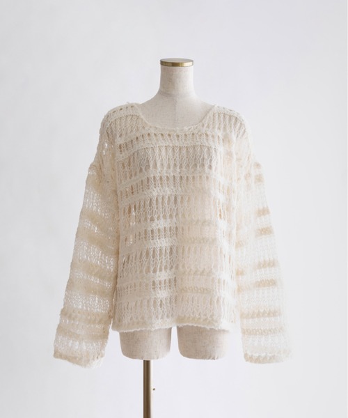 EN NEUME(エンノイム)の「Sheer Boarder Loose Knit(ニット/セーター・レディース・杢グレー/アイボリー/イエロー×グリーン・FREE)」の10枚目の写真