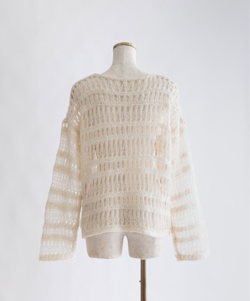 EN NEUME(エンノイム)の「Sheer Boarder Loose Knit(ニット/セーター・レディース・杢グレー/アイボリー/イエロー×グリーン・FREE)」の13枚目の写真