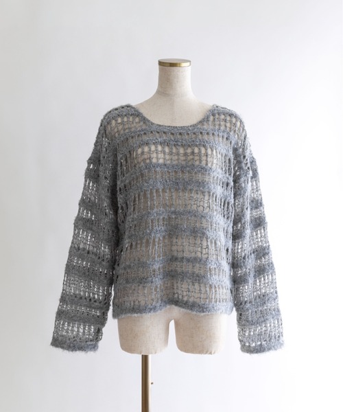 EN NEUME(エンノイム)の「Sheer Boarder Loose Knit(ニット/セーター・レディース・杢グレー/アイボリー/イエロー×グリーン・FREE)」の15枚目の写真