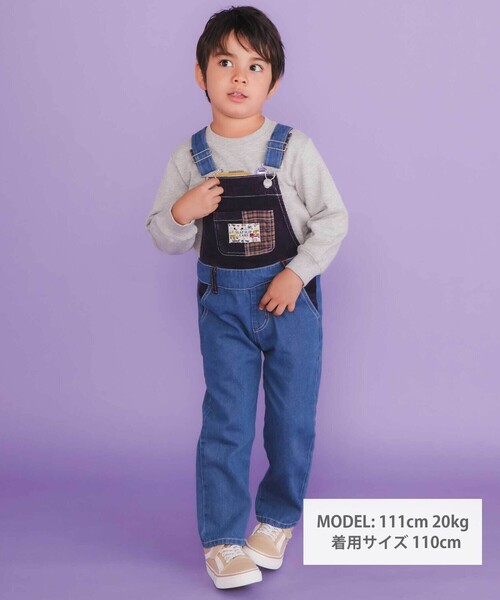 SLAP SLIP(スラップスリップ)の「デニムツイルコーデュロイチェック切り替えサロペット(80~120cm)(サロペット/オーバーオール・キッズ・ブルー/ベージュ・100cm/90cm/80cm/110cm/120cm)」の7枚目の写真