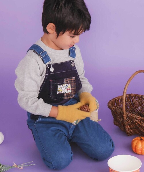 SLAP SLIP(スラップスリップ)の「デニムツイルコーデュロイチェック切り替えサロペット(80~120cm)(サロペット/オーバーオール・キッズ・ブルー/ベージュ・100cm/90cm/80cm/110cm/120cm)」の16枚目の写真