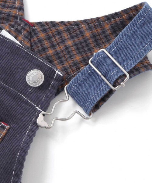 SLAP SLIP(スラップスリップ)の「デニムツイルコーデュロイチェック切り替えサロペット(80~120cm)(サロペット/オーバーオール・キッズ・ブルー/ベージュ・100cm/90cm/80cm/110cm/120cm)」の5枚目の写真