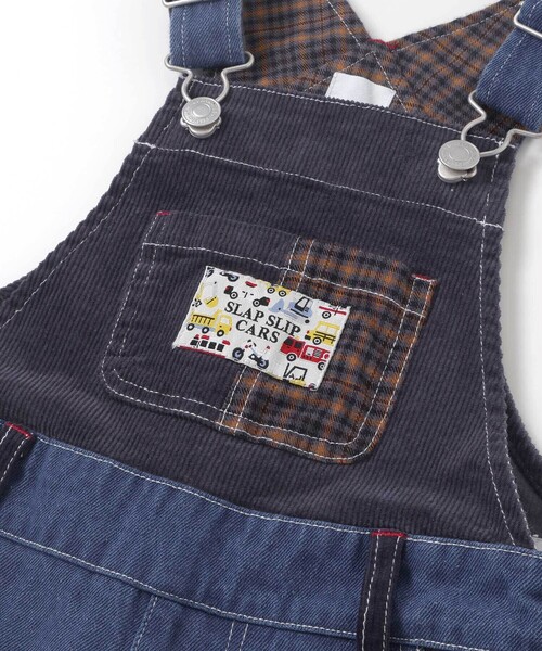 SLAP SLIP(スラップスリップ)の「デニムツイルコーデュロイチェック切り替えサロペット(80~120cm)(サロペット/オーバーオール・キッズ・ブルー/ベージュ・100cm/90cm/80cm/110cm/120cm)」の8枚目の写真