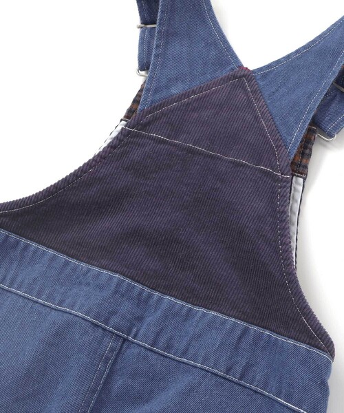 SLAP SLIP(スラップスリップ)の「デニムツイルコーデュロイチェック切り替えサロペット(80~120cm)(サロペット/オーバーオール・キッズ・ブルー/ベージュ・100cm/90cm/80cm/110cm/120cm)」の14枚目の写真