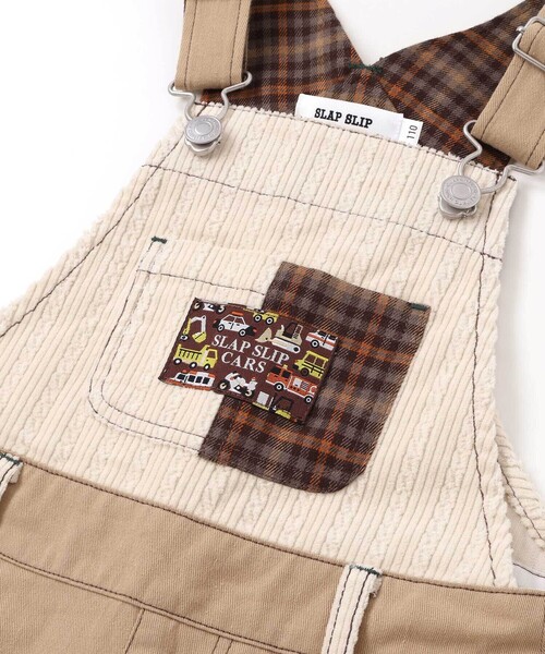 SLAP SLIP(スラップスリップ)の「デニムツイルコーデュロイチェック切り替えサロペット(80~120cm)(サロペット/オーバーオール・キッズ・ブルー/ベージュ・100cm/90cm/80cm/110cm/120cm)」の3枚目の写真