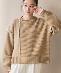 配色ステッチパッチワークニット