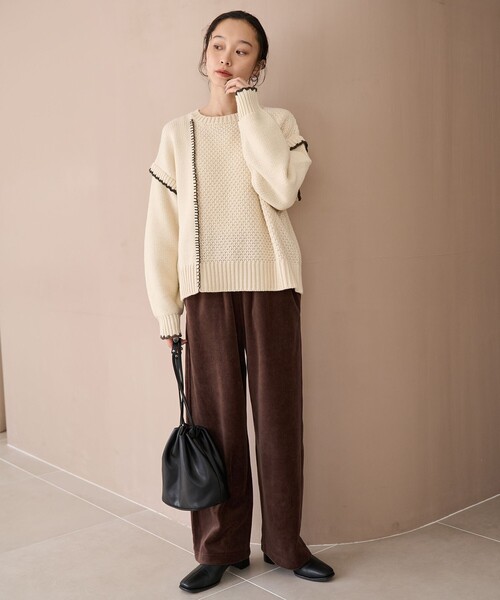 セール】配色ステッチパッチワークニット（ニット/セーター）｜coen