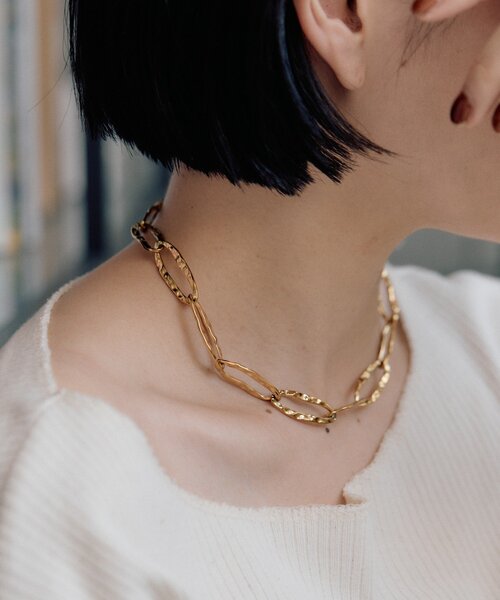 《金属アレルギー対応/ステンレス》テクスチャーBIGチェーンネックレス