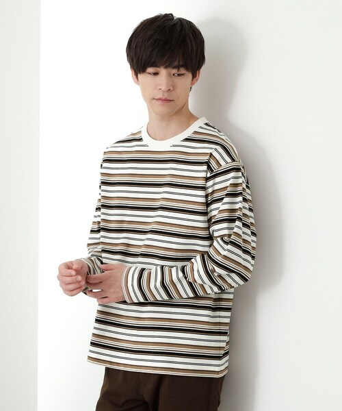 THE SHOP TK (ザ ショップ ティーケー )の「ランダムボーダー長袖タフTシャツ 【洗濯機OK】(Tシャツ/カットソー・メンズ・ホワイト系3/ブラック系2・02/03/04)」の2枚目の写真