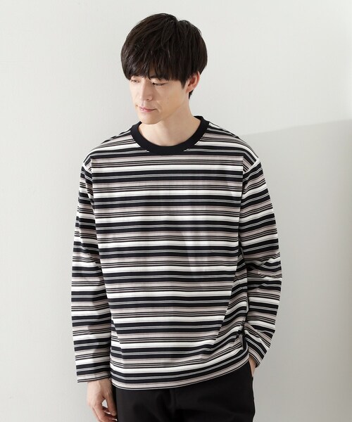 THE SHOP TK (ザ ショップ ティーケー )の「ランダムボーダー長袖タフTシャツ 【洗濯機OK】(Tシャツ/カットソー・メンズ・ホワイト系3/ブラック系2・02/03/04)」の1枚目の写真