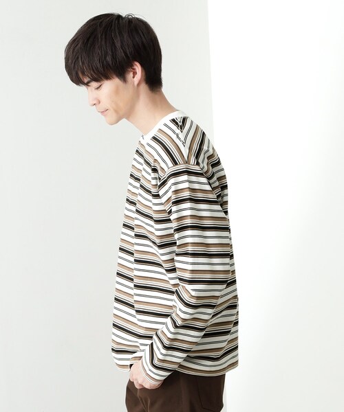 THE SHOP TK (ザ ショップ ティーケー )の「ランダムボーダー長袖タフTシャツ 【洗濯機OK】(Tシャツ/カットソー・メンズ・ホワイト系3/ブラック系2・02/03/04)」の3枚目の写真