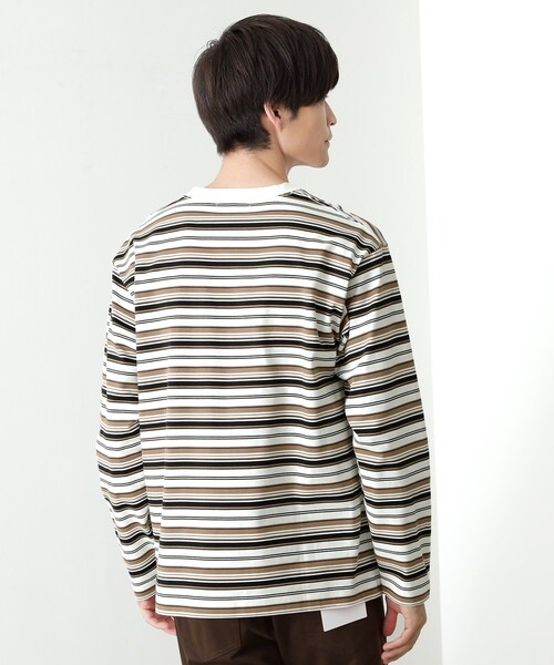 THE SHOP TK (ザ ショップ ティーケー )の「ランダムボーダー長袖タフTシャツ 【洗濯機OK】(Tシャツ/カットソー・メンズ・ホワイト系3/ブラック系2・02/03/04)」の4枚目の写真