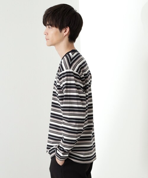 THE SHOP TK (ザ ショップ ティーケー )の「ランダムボーダー長袖タフTシャツ 【洗濯機OK】(Tシャツ/カットソー・メンズ・ホワイト系3/ブラック系2・02/03/04)」の7枚目の写真